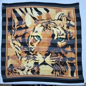 Honey Silk Scarf Tiger Print Black Gold 34x35 Animal Print